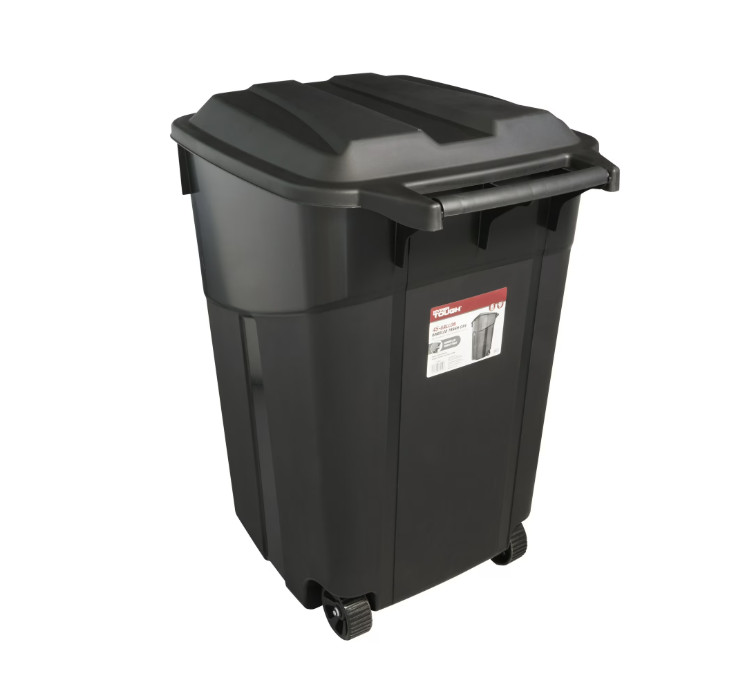 Hyper Tough 45 Gallon Wheeled Heavy Duty Garbage Can w/ Attached Lid Black
