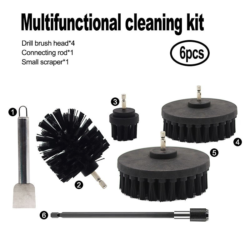 Drill Brush Power Scrubber- 6 Piece Black Drill brush Ultra Stiff, Heavy Duty
