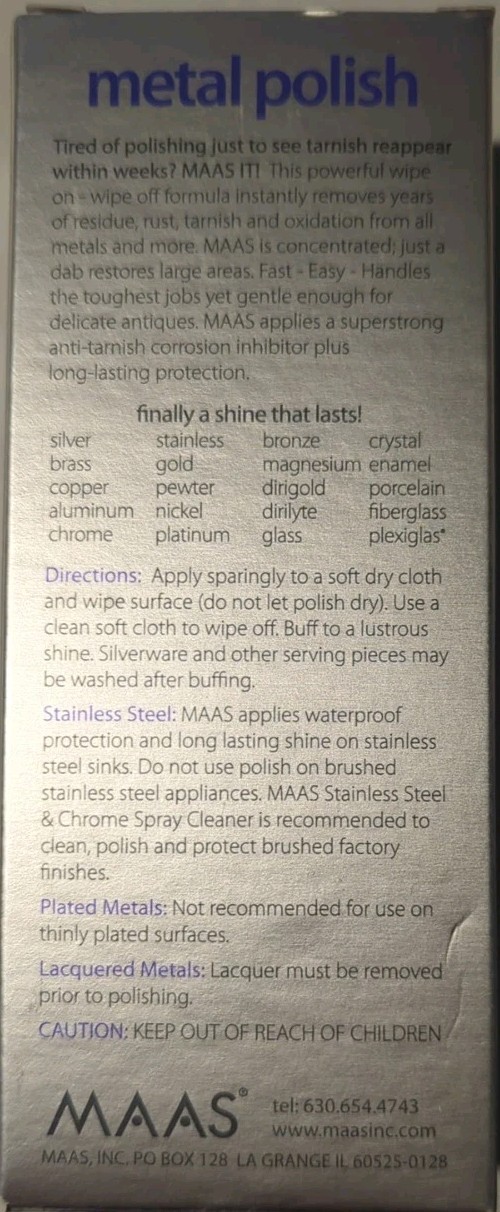MAAS Metal Polish: A Shine That Lasts French Lavender 4oz, Pack of 1 (91401) NEW