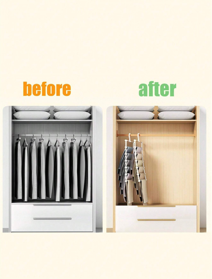 1 pc Multi-Layer Pants Hanger Space-Saving Non-Slip Wardrobe Organizer