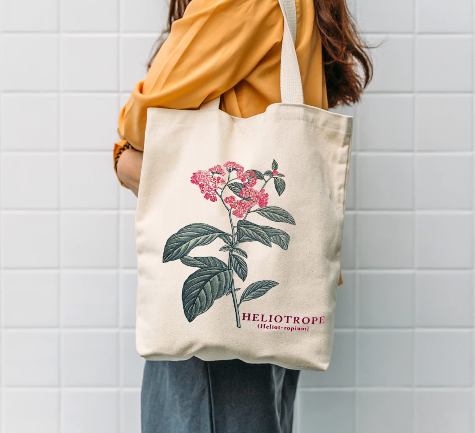 Canvas Floral Botanical Tote Bag for Women , Reusable Grocery Bags, Cute Cat …