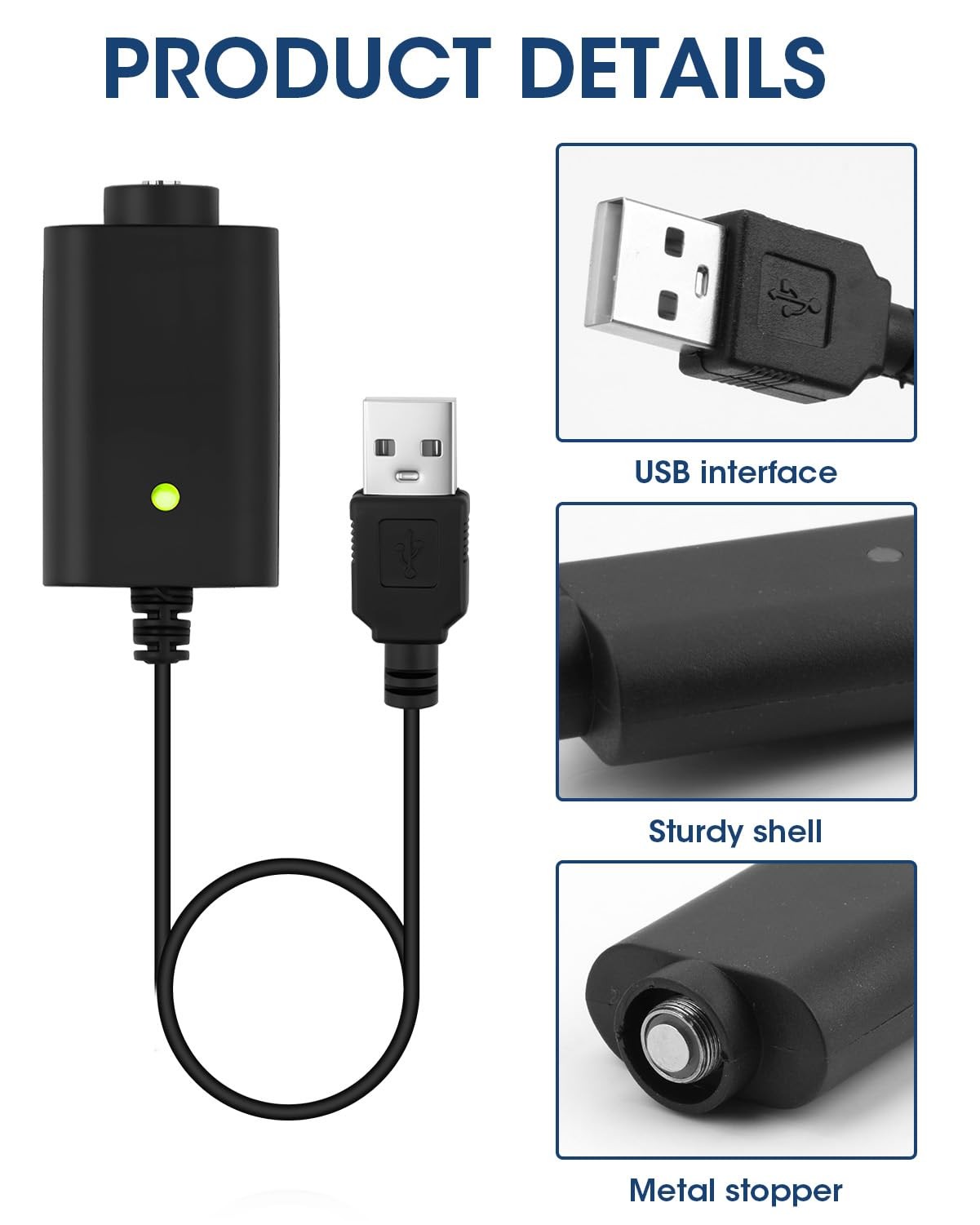 3 Pack Smart USB Charger Cable Adaptor with LED Indicator Compatible Black