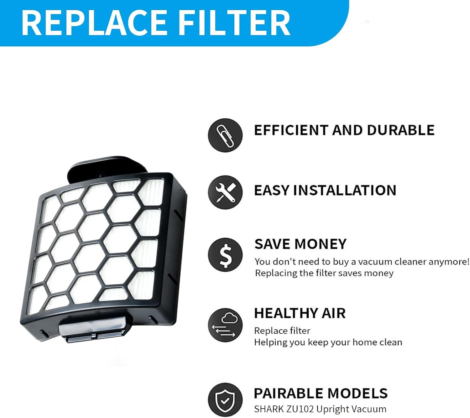 ZU102 Filter Replacement for Shark ZU102 Stratos Ultralight Corded Stick Vacuum
