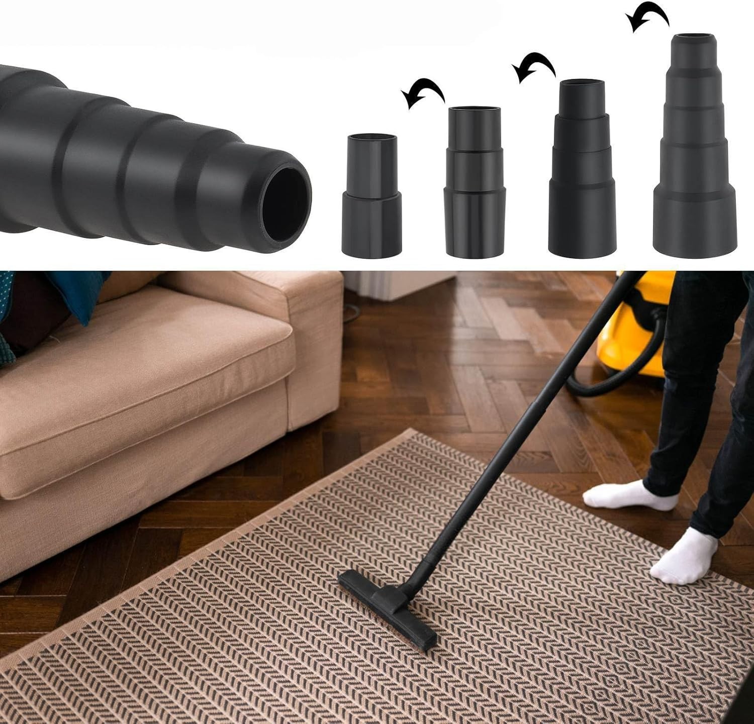 4-Pcs Vacuum Hose Adapter Kit – Reducer Connectors for Wet Dry Shop Vac, 25-42