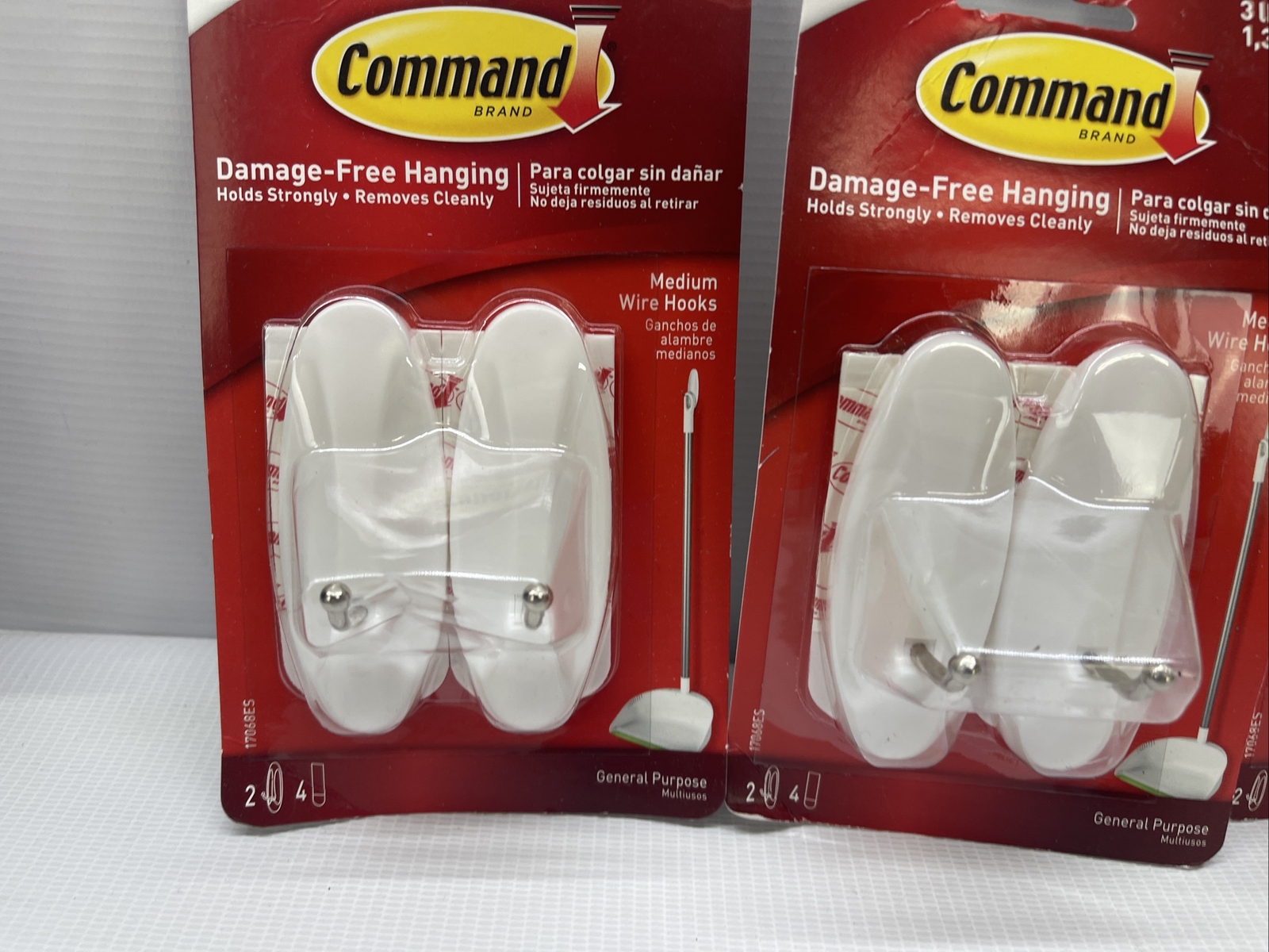 3 X 3M Command Medium Wire Hooks – 2 Hooks 4 Strips EACH – Holds 3 lbs – White