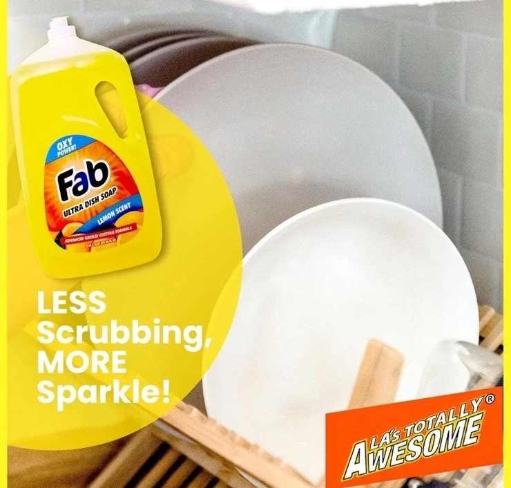 2X Fab Liquid Dish Soap, Lemon Scent, 90 Fl Oz Powerful Grease-Cutting New OH