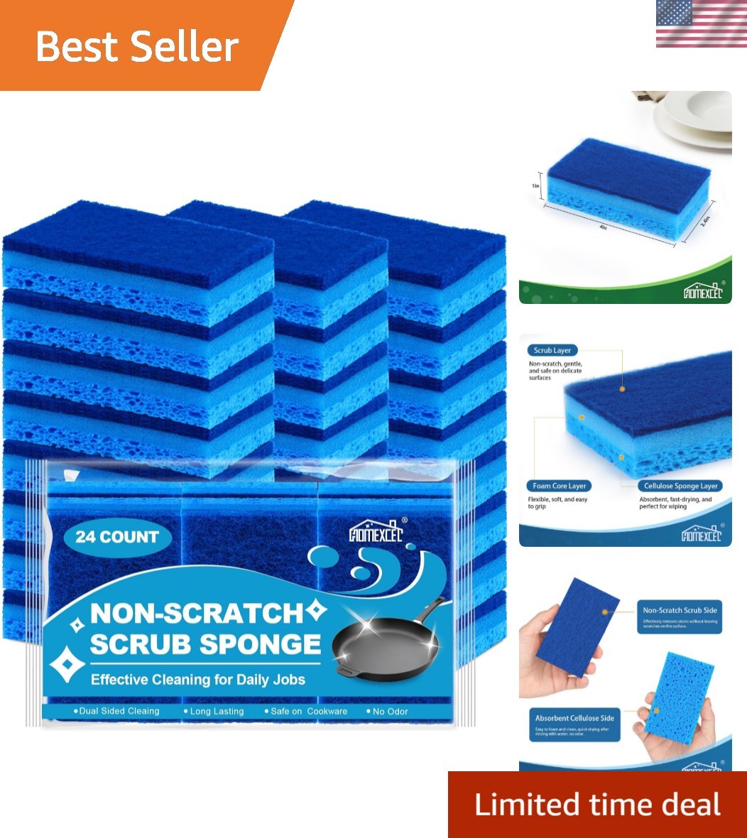 Durable Non-Stick Cookware Safe Sponges – 24 Pack, Ideal for Effortless Cleaning