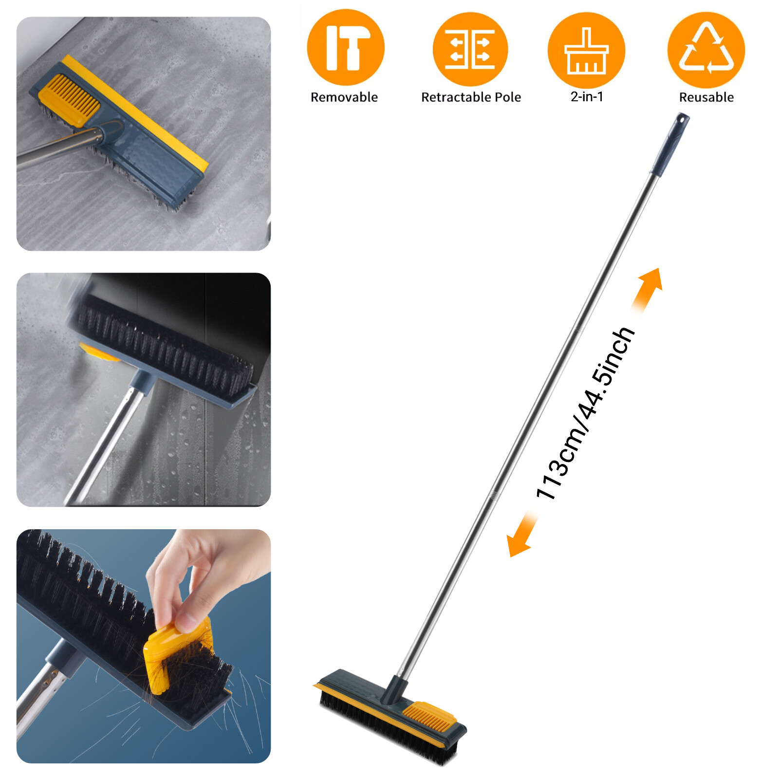 Floor Scrub Brush 2 in 1 Cleaning Scraper & Push Broom Stiff Bristle Long Handle