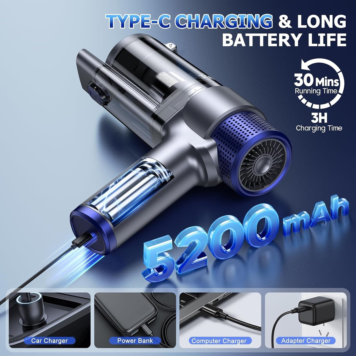 Handheld Car Vacuum Cleaner Cordless, 16000PA Hand Held Vacuum Portable, 2 in…