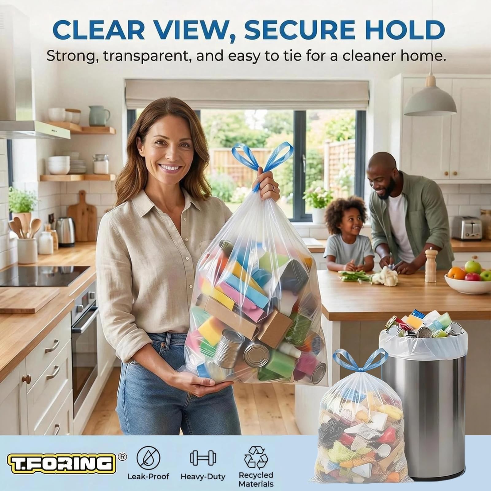 Medium 6 Gallon Drawstring Trash Bags, 1.1 Mil, Unscented, 240 Count – Durable W