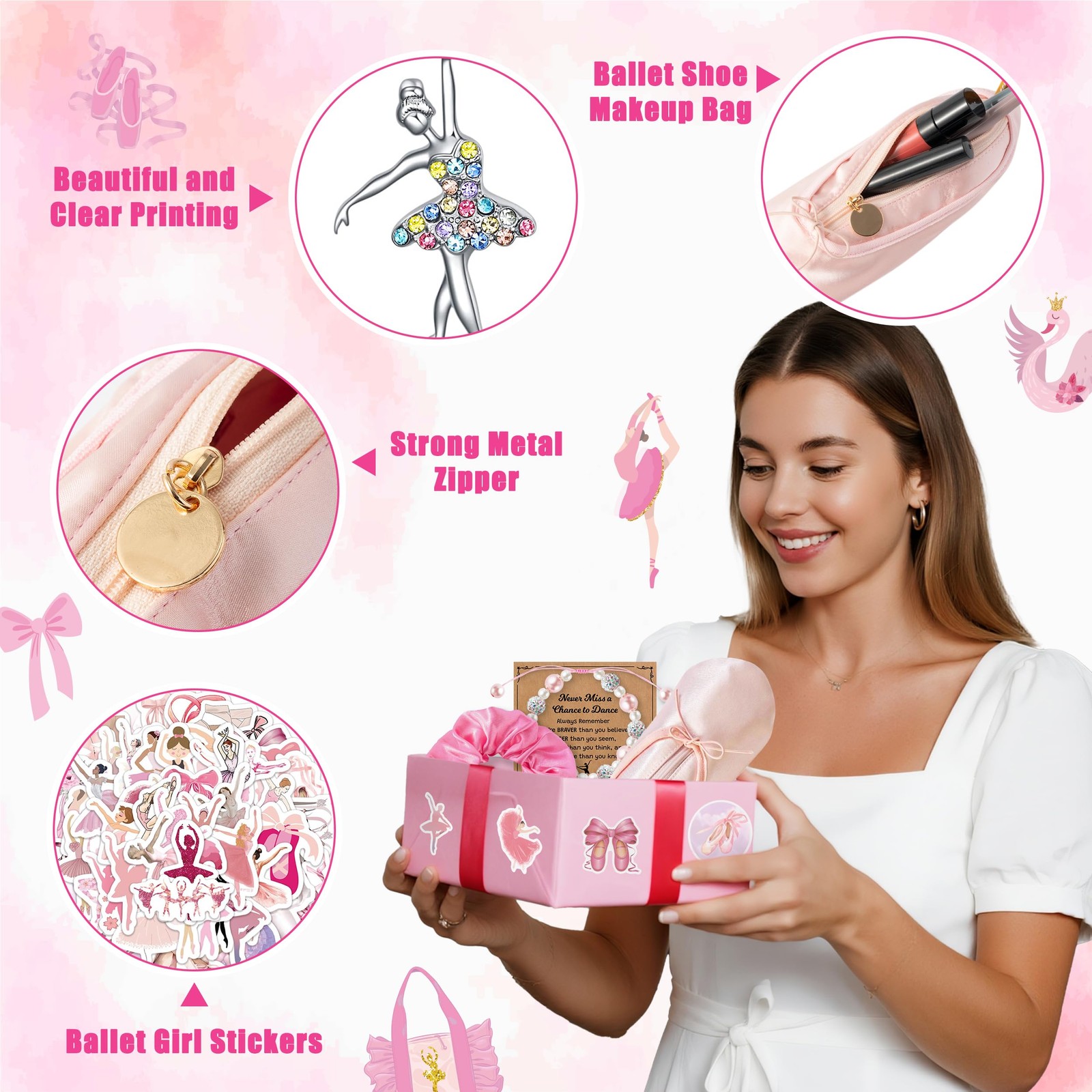 Y1tvei Ballerina Shoe Makeup Bag 7.8 inches x 2.7 x 1.9 inches, Pink
