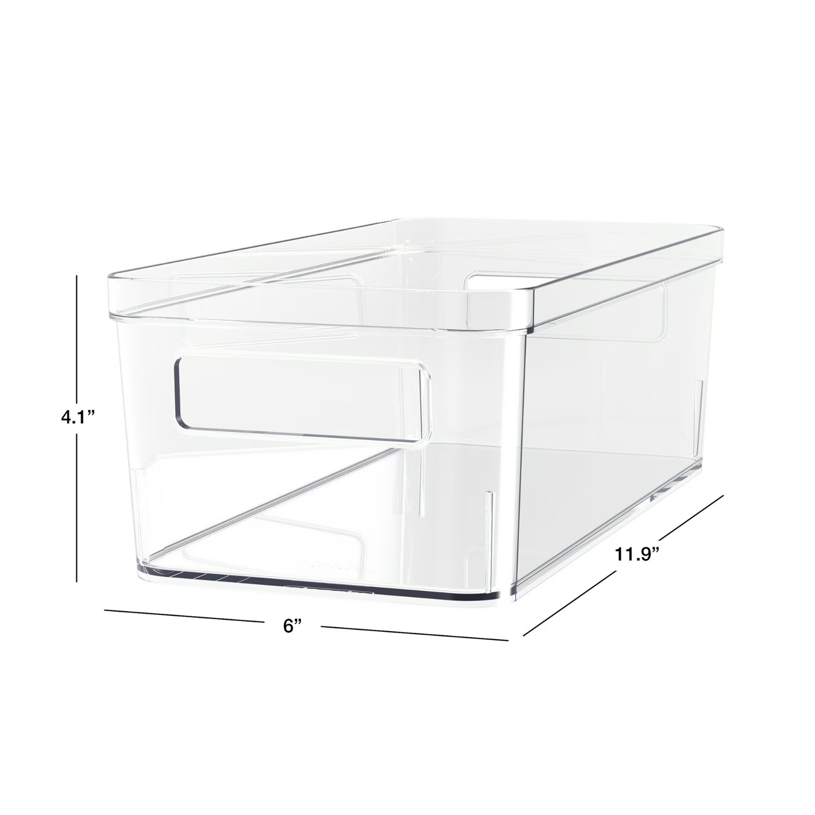 Medium Clear Plastic Pantry Storage Organizer Bin with Handles, 12 in x 6 in x