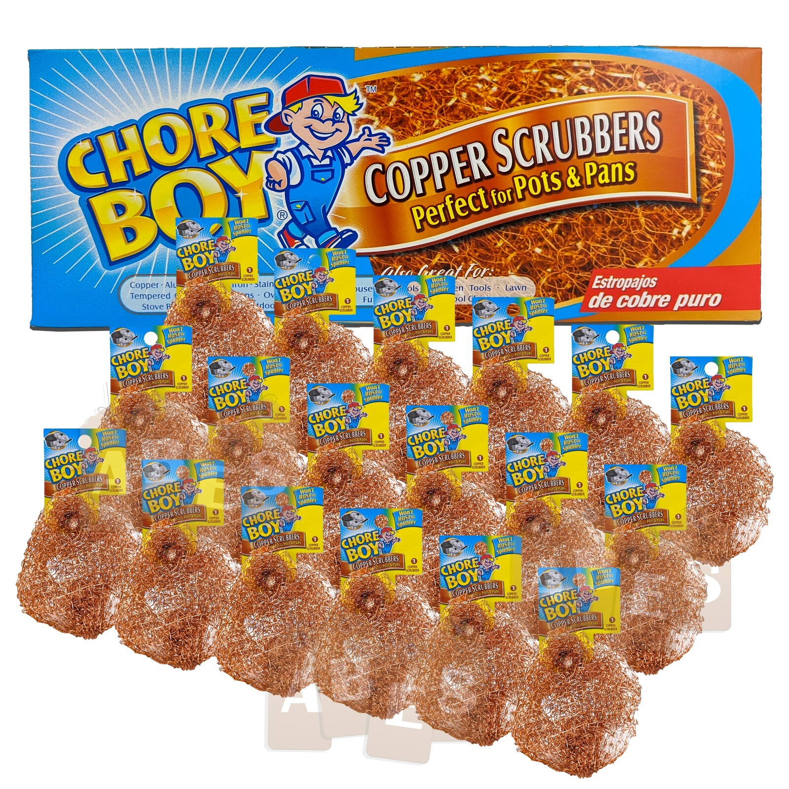 18-Pack Chore Boy Copper Scrubbers Scrubbing Pads, For Pots Pans Stoves & More