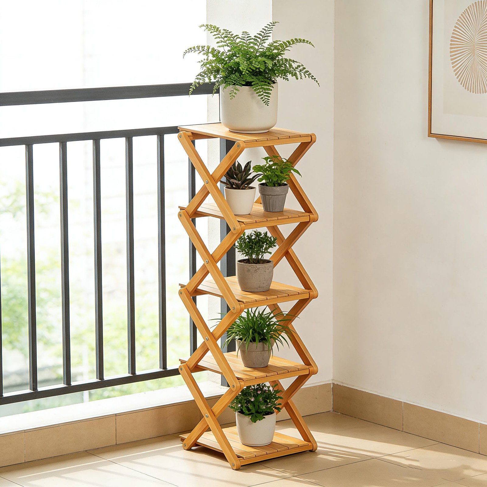 Bamboo Shoe Rack – No Assembly Required, Tall Narrow Foldable Shoe Organizer,…