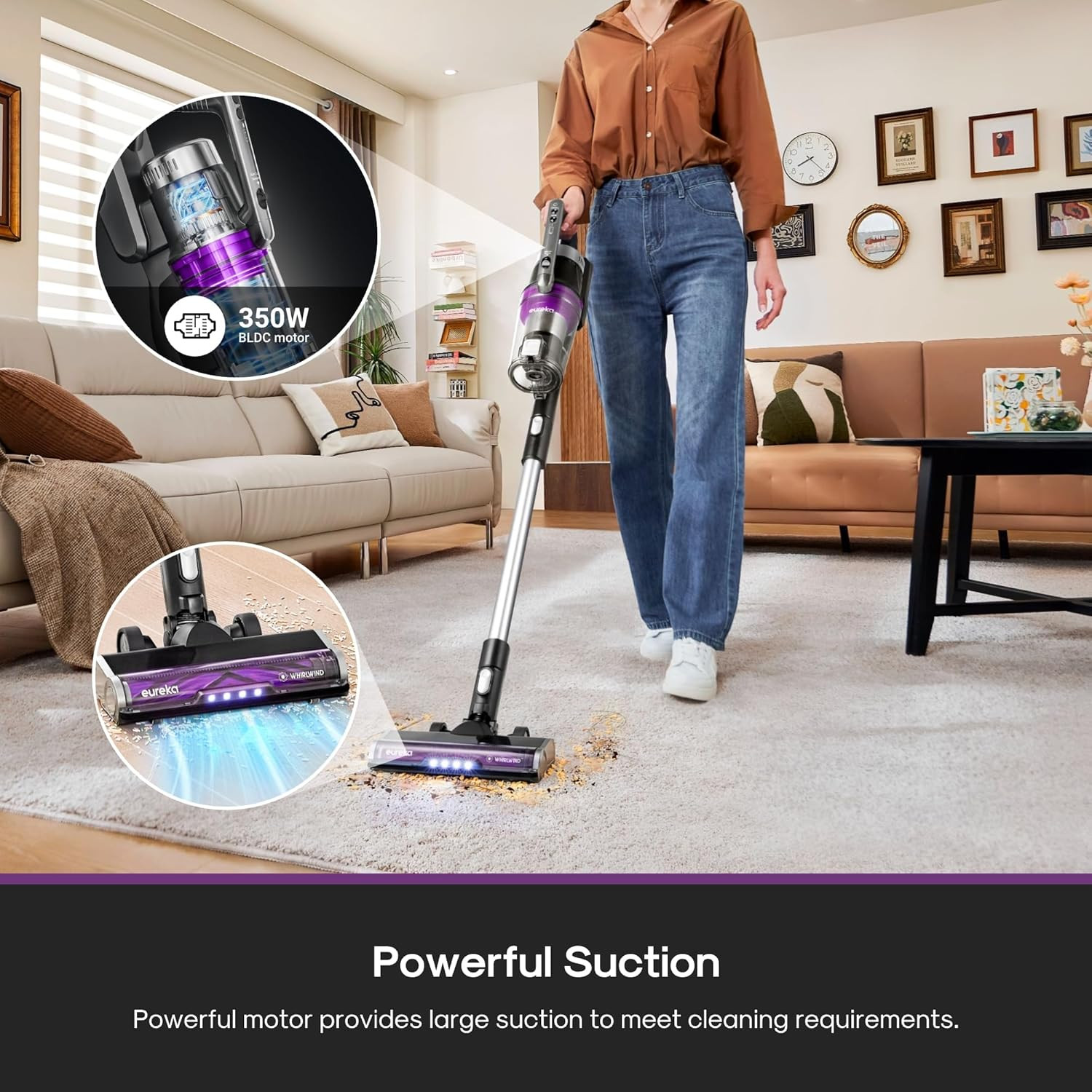 Eureka Cordless Vacuum Cleaner Lightweight, Stick Vacuum Rechargeable for Hardwo
