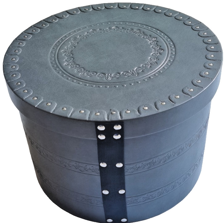 Round Gray Cardboard Storage & Gift Box, Stackable Storage with Handle And lid