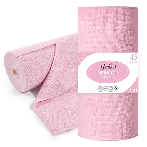 Microfiber Cleaning Cloth Roll 45 Pack2”×2″ Reusable Paper Towels, 1 Pink