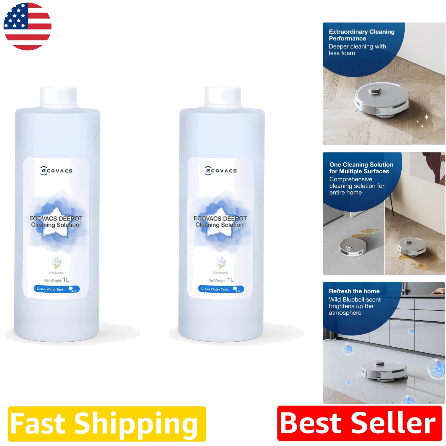 DEEBOT X1 OMNI Floor Cleaner Liquid 2x 35oz – Powerful, Multi-Surface