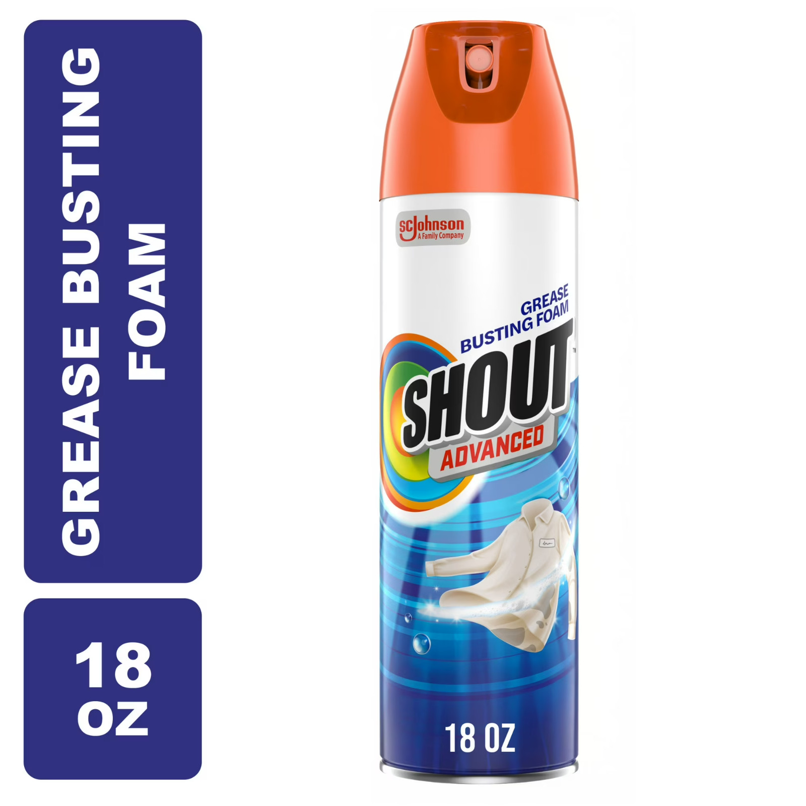 Shout Advanced Grease Busting Foam, Laundry Stain Remover for Oil and 18oz Can