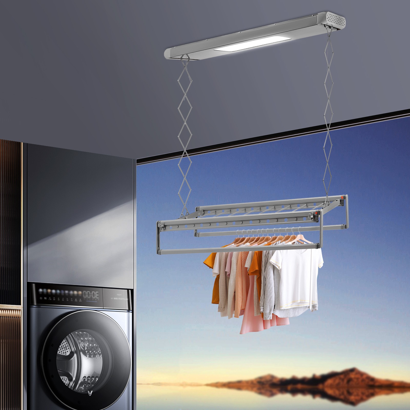 Electrical Airing Rack W/light, 110v Airing Rack W/remote Control For Balconies