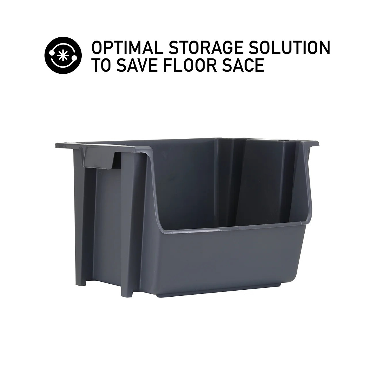 Mighty Tuff Garage Stacking Storage Bin, Plastic, Gray