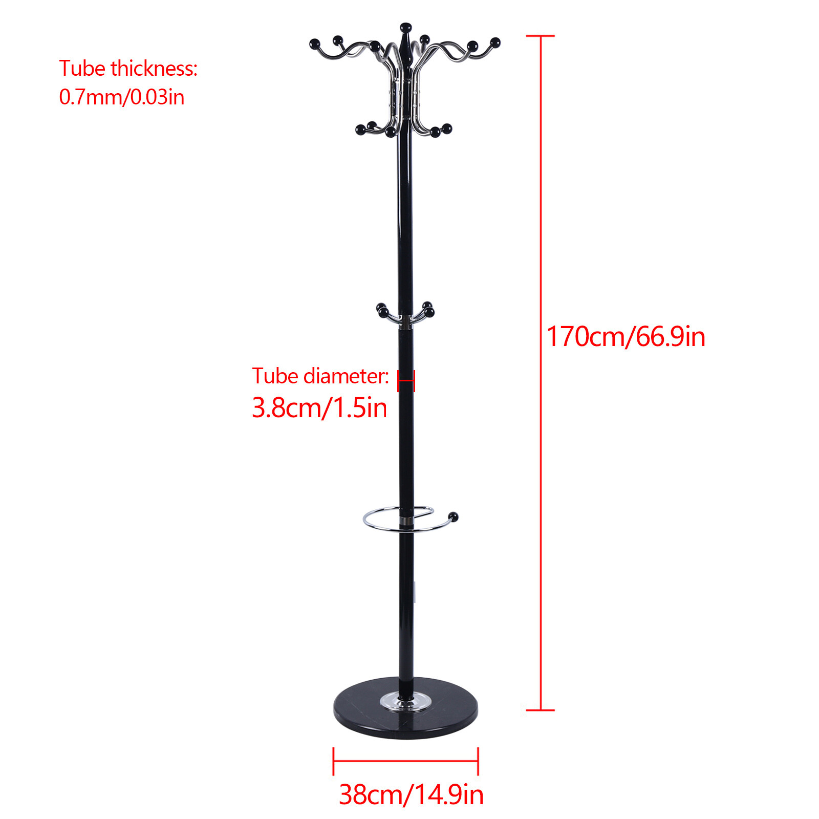 Coat Rack 16 Hooks 4 Levels Hat Jacket Stand Tree Holder Hanger Rack Marble Base