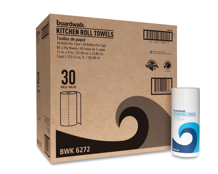 Boardwalk Kitchen Paper Towels 30 Rolls 2-Ply 85 Sheets Per Roll White