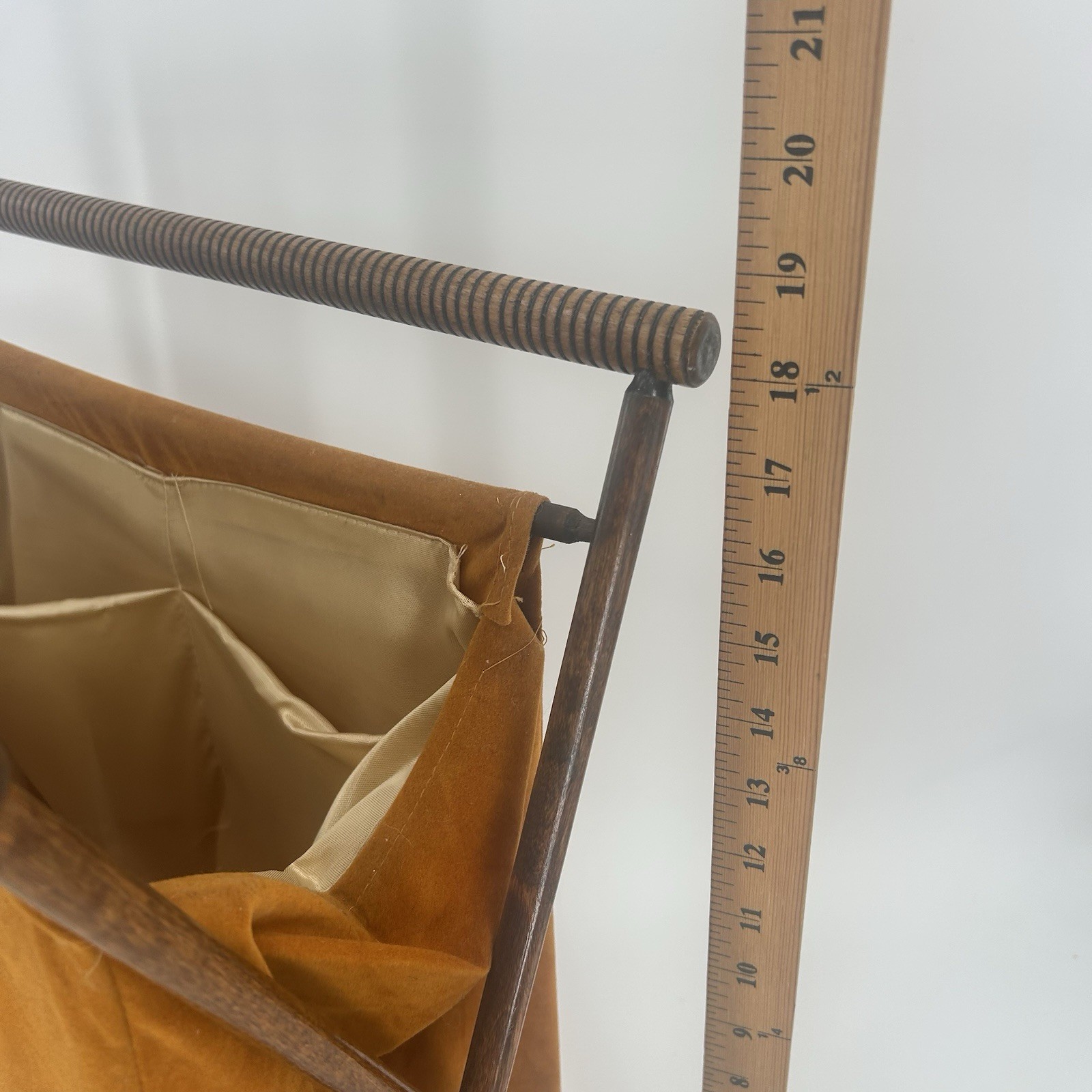 Vintage MCM, Mid Century Modern Folding Wood Leather Magazine Rack Fast Shipping