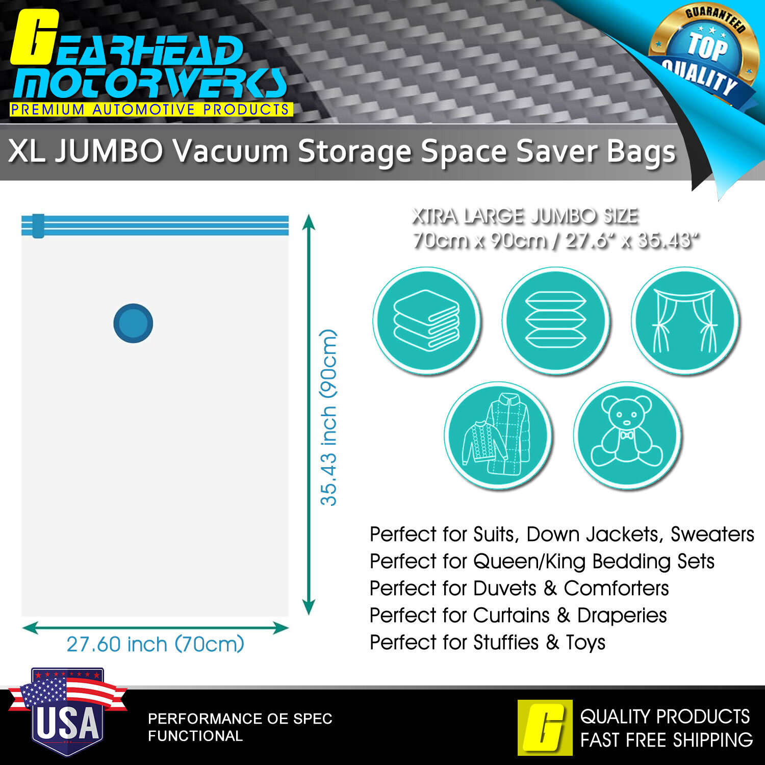 Jumbo Vacuum Storage Bags XL Comforters Bedding Clothes Space Saver w/ Hand Pump