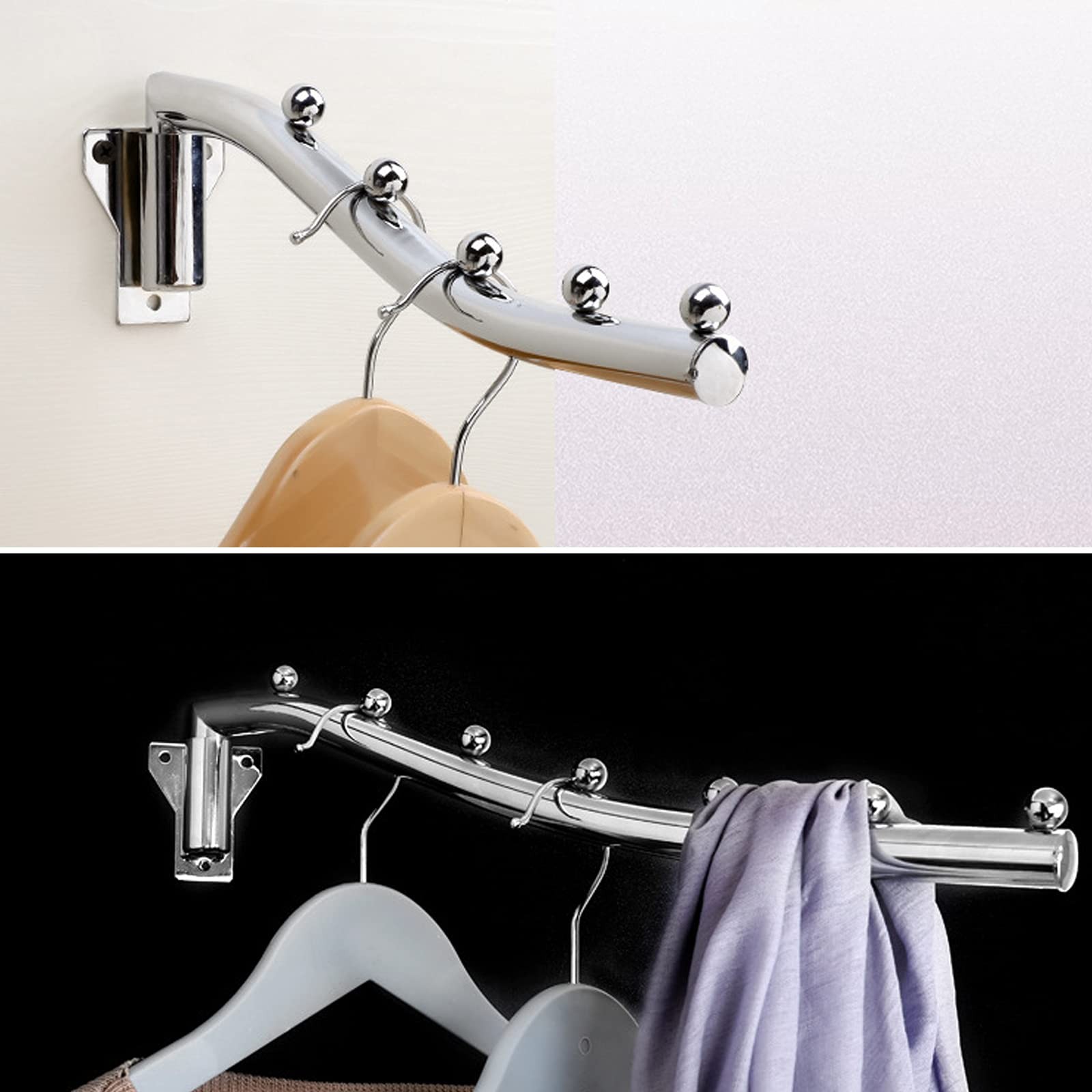 2 Pack Folding Wall Mounted Clothes Rack Swing Arm Coat Stainless Steel Hook