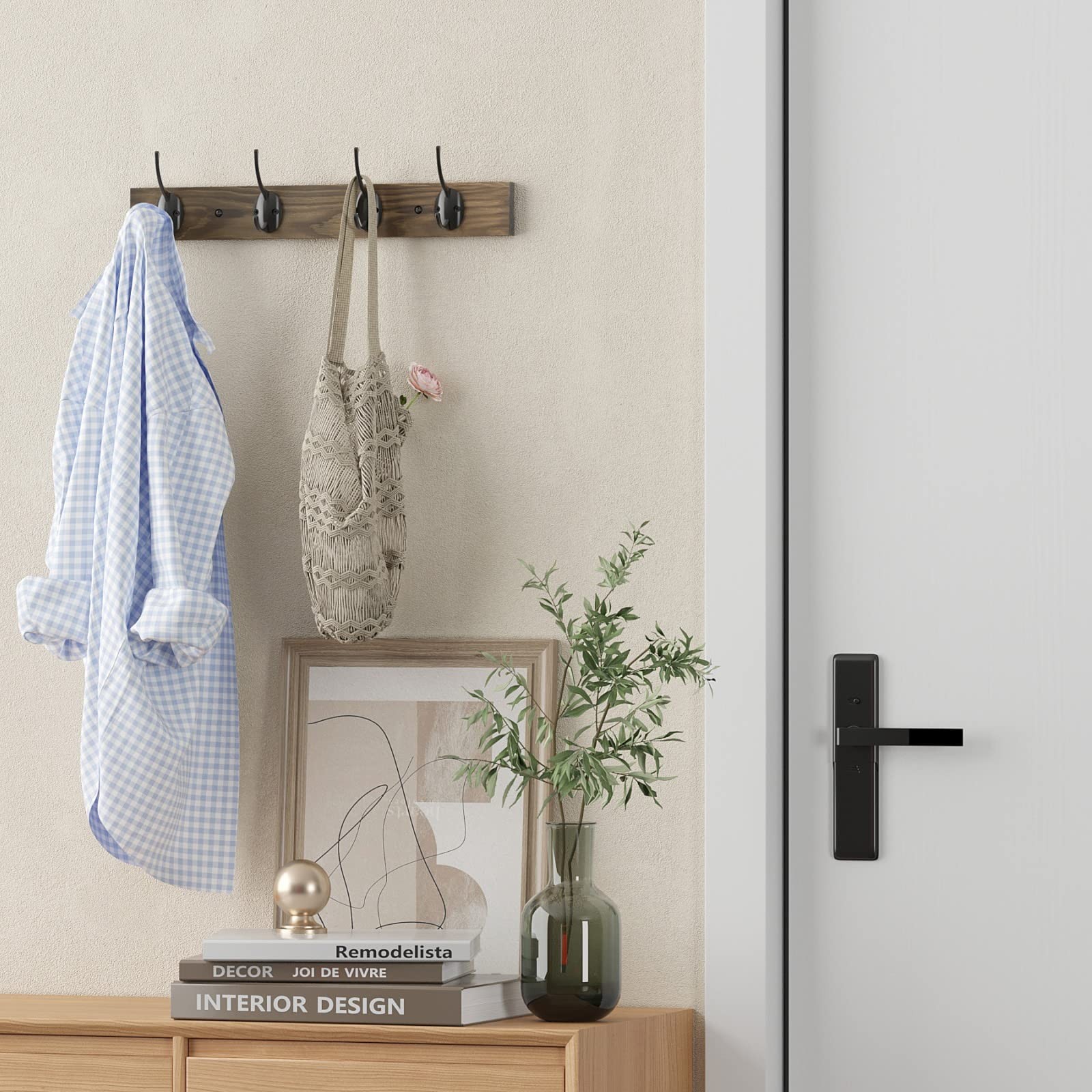 VERTORGAN Coat Hooks Wall Mounted, Wooden Hat Rack with 4 Hooks for Entryway,…