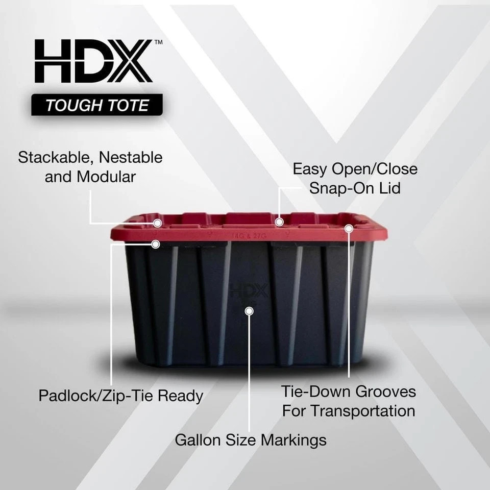 27 Gal. Tough Storage Tote in Black and Red