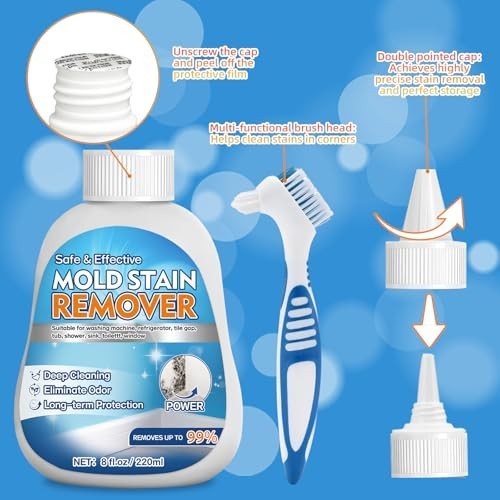 Mold Stain Remover Gel for Washer Seal & Bathroom Grout – No Scrub Deep Cleaner