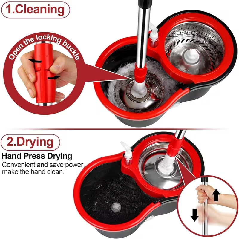 Spin Mop and Bucket with Wringer Set, 360° Spinning Mop System 4 Mop Refill