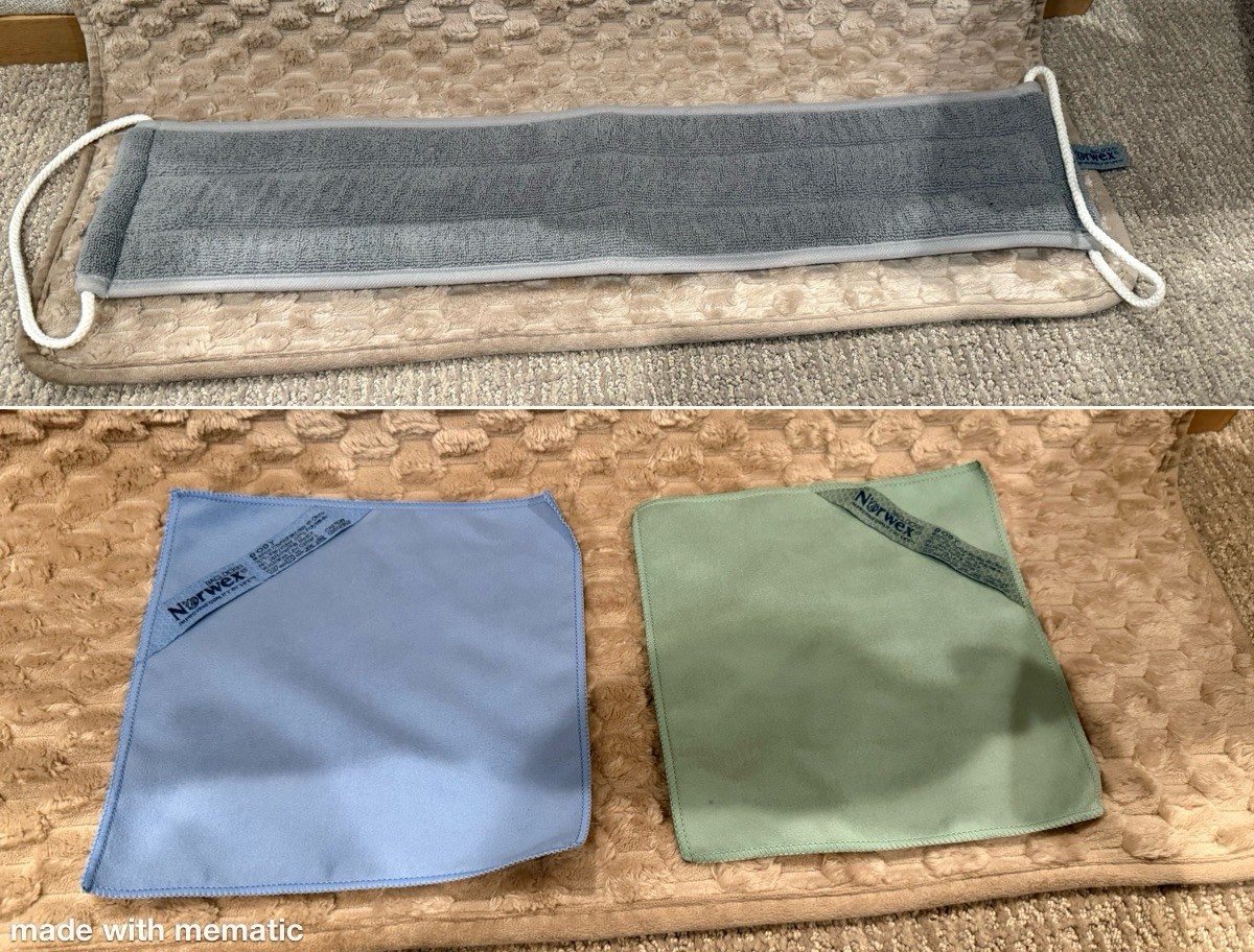 Norwex 25″ Body Scrubber Gray Baclock & 2 Wash Cloths Blue / Green