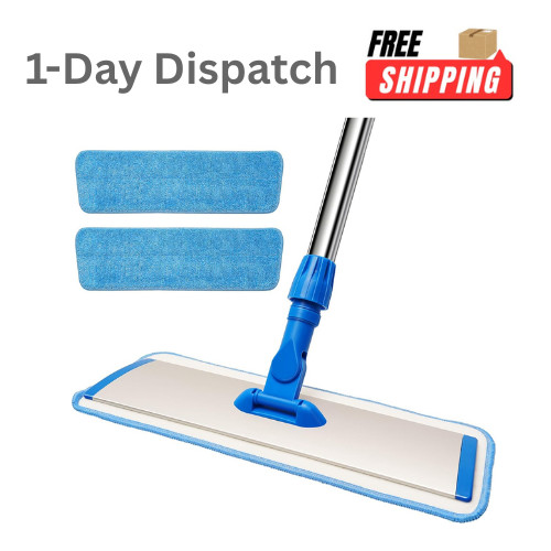 Keleekelin 18″ Microfiber Flat Mop Stainless Steel 360° Spin Blue