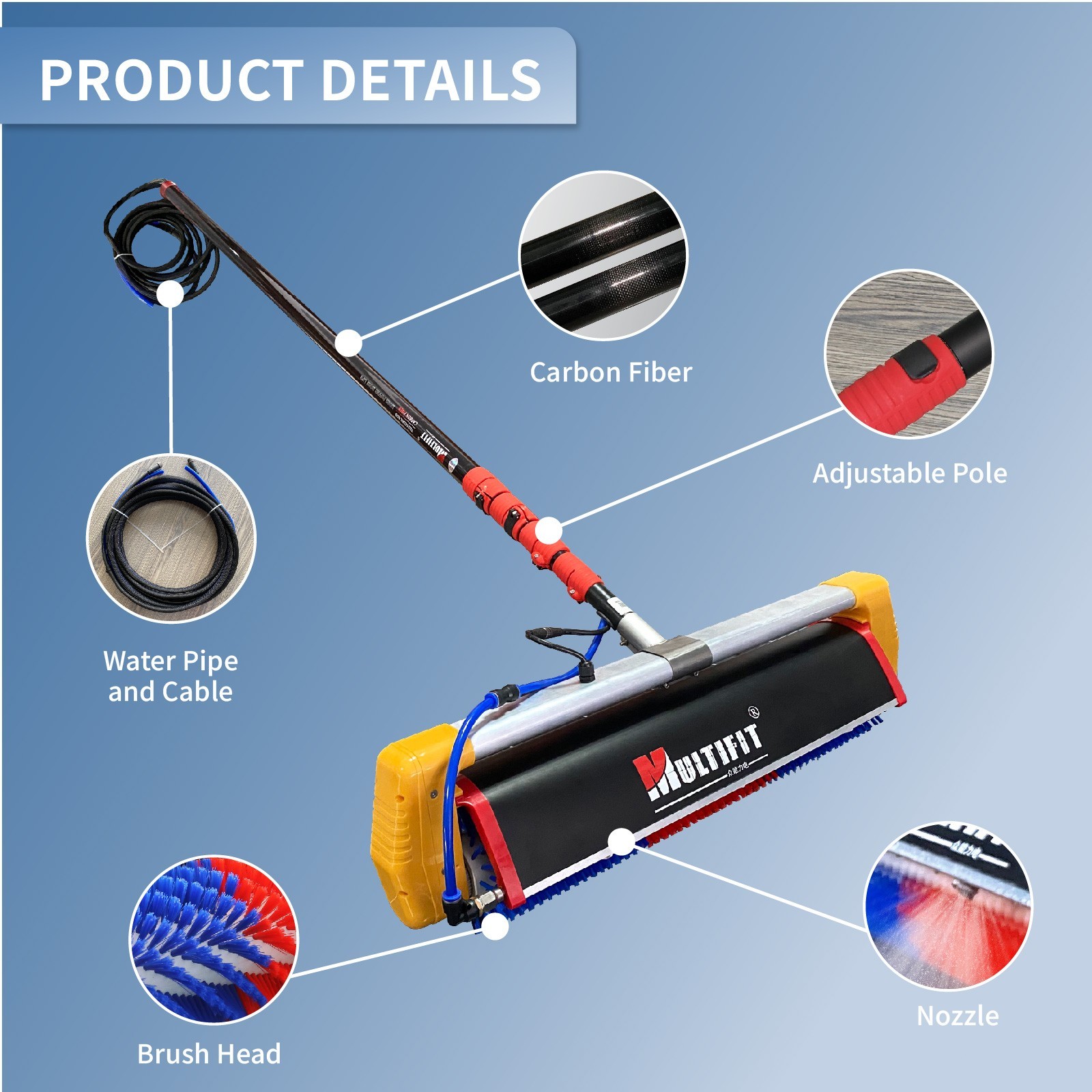 Solar Panel Cleaner 24ft Water Fed Rod 420rpm Forward/Reverse Roller Brush