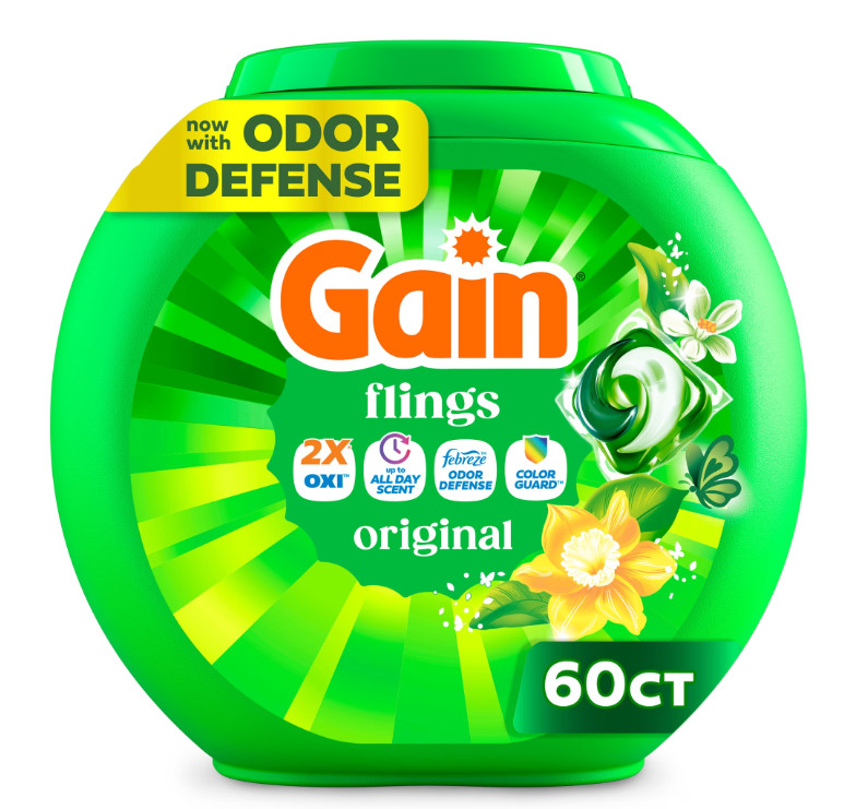 (2 pack)Gain Flings 4-in-1 Laundry Detergent Pacs Original 60 Count Oxi Boost