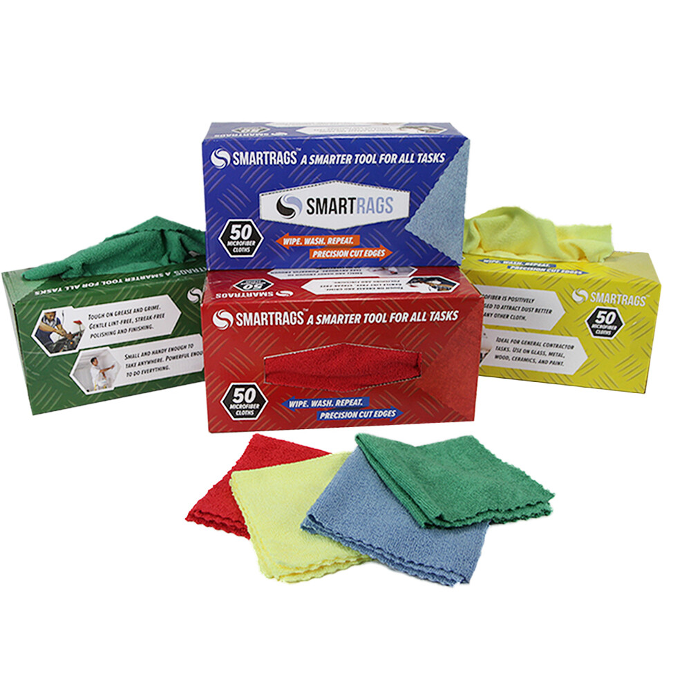 Smart Rags Cleaning Cloths (Box of 50), Lint Free 12×12 Color Options Disposable