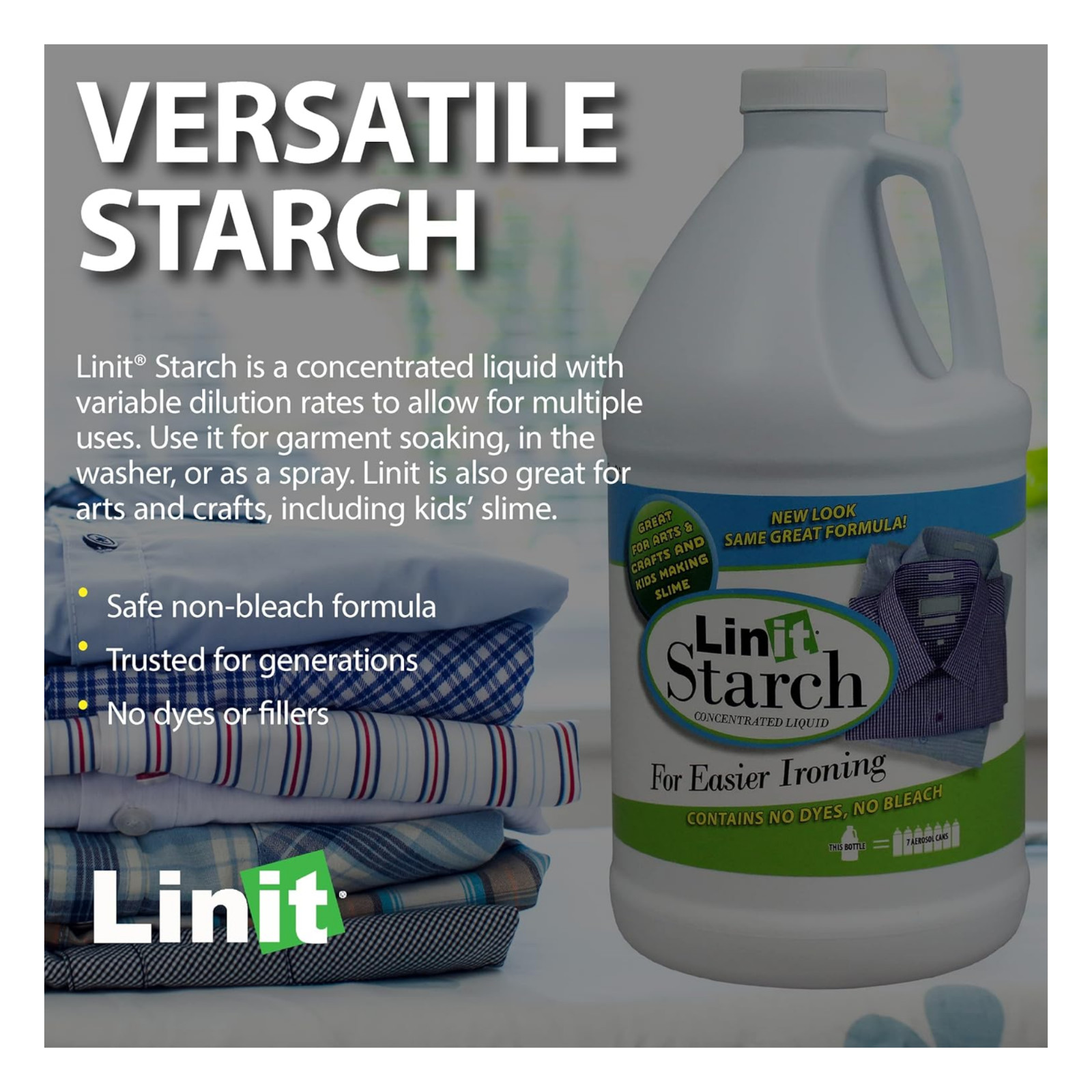 Linit Starch No Dyes No Bleach Concentrated Liquid For Easier Ironing, 64 Fl Oz