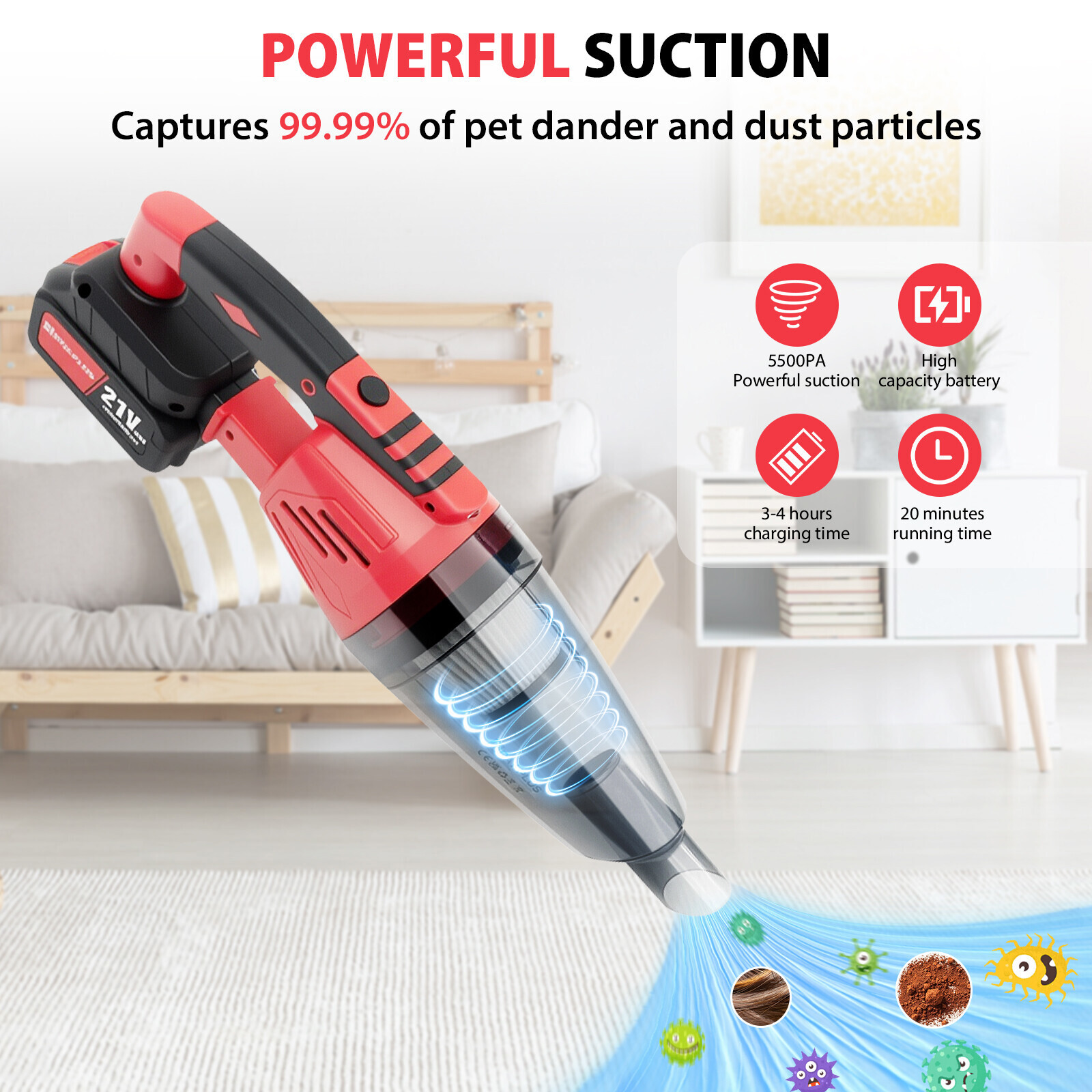 4 in 1 Cordless Vacuum Cleaner LED Rechargeable Lightweight Stick Vacuum Cleaner