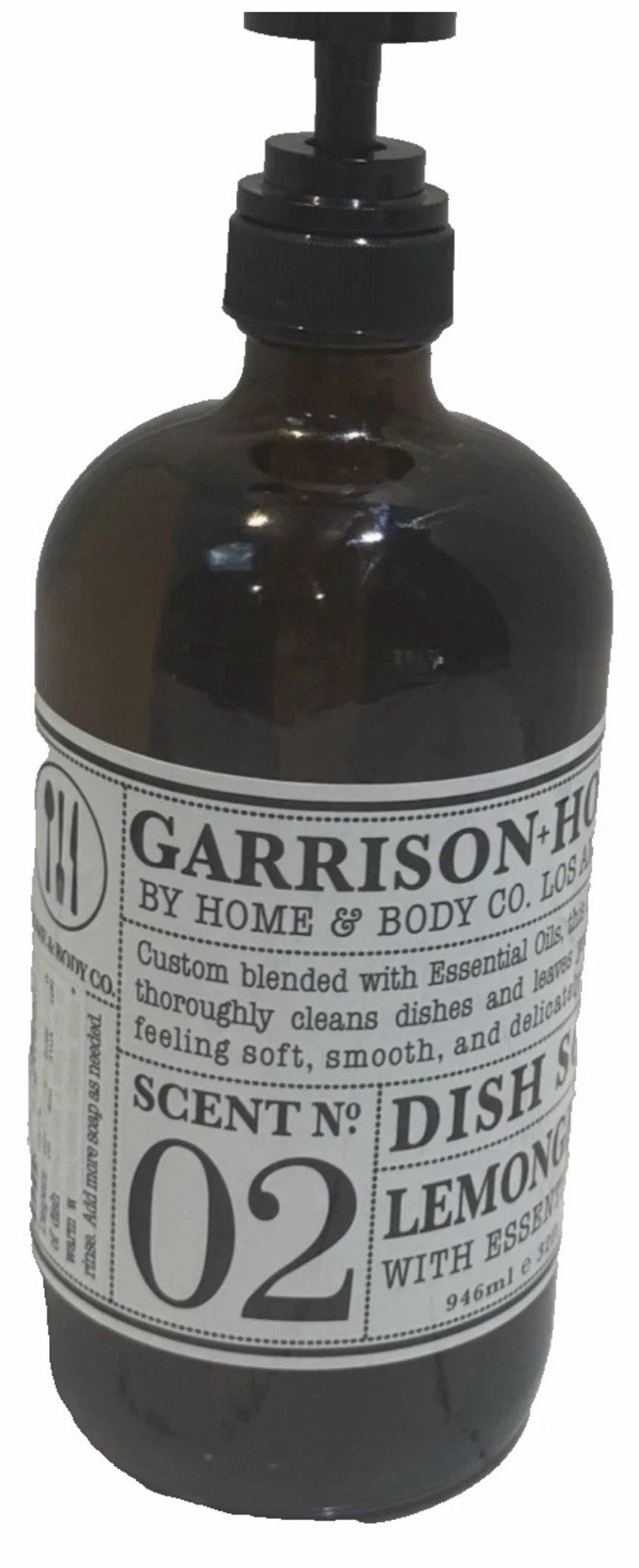 Garrison Home Body Lemongrass Dish Soap Essential Oil JUMBO 32oz GLASS BOTTLE