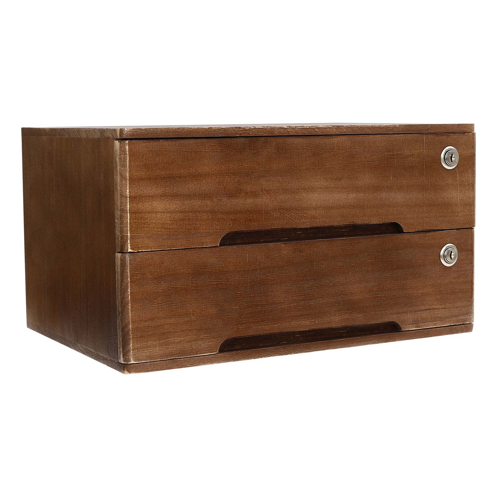 Wooden Desktop Jewelry Drawer Storage Box Table Cabinet Holder Organizer Chest