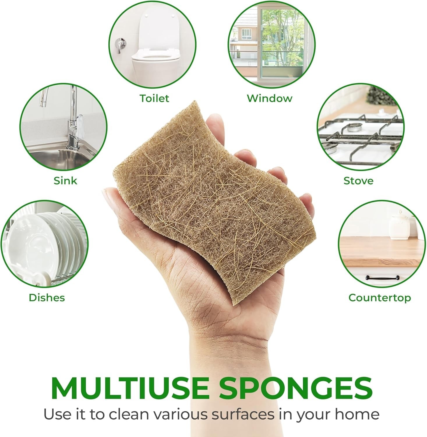 Biodegradable Natural Kitchen Sponge – Compostable Cellulose and Coconut Waln…