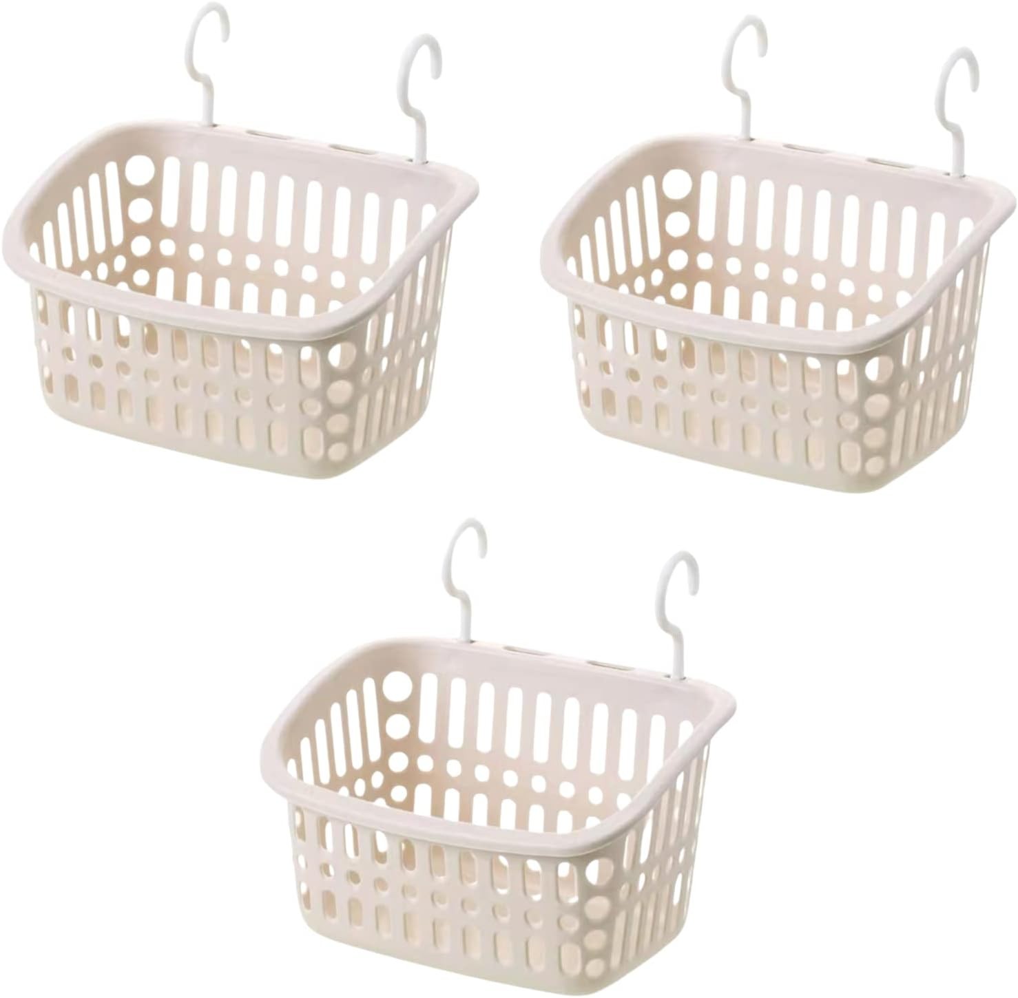 3PCS Grey Hanging Plastic Shower Baskets, Bathroom Storage w/ Hooks