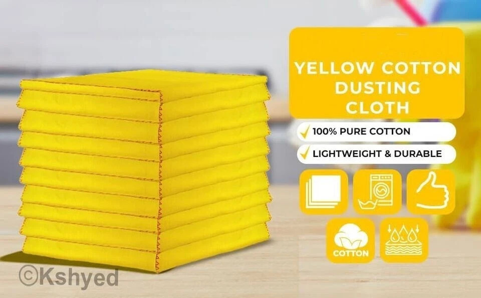 6 PCS (2 Pack) 100% Pure Cotton Yellow Multi-Purpose Dusters Cleaning Cloths-New