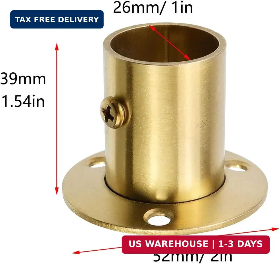 4Pcs 1″ Stainless Steel Adjustable Closet Rod Flange Holders,Gold | Brushed Bras