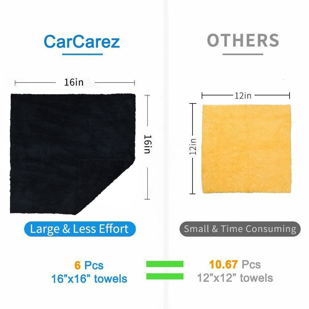 6 Pcs Edgeless Ultra Plush Microfiber Car Drying Towels Wash Buffing Detailing