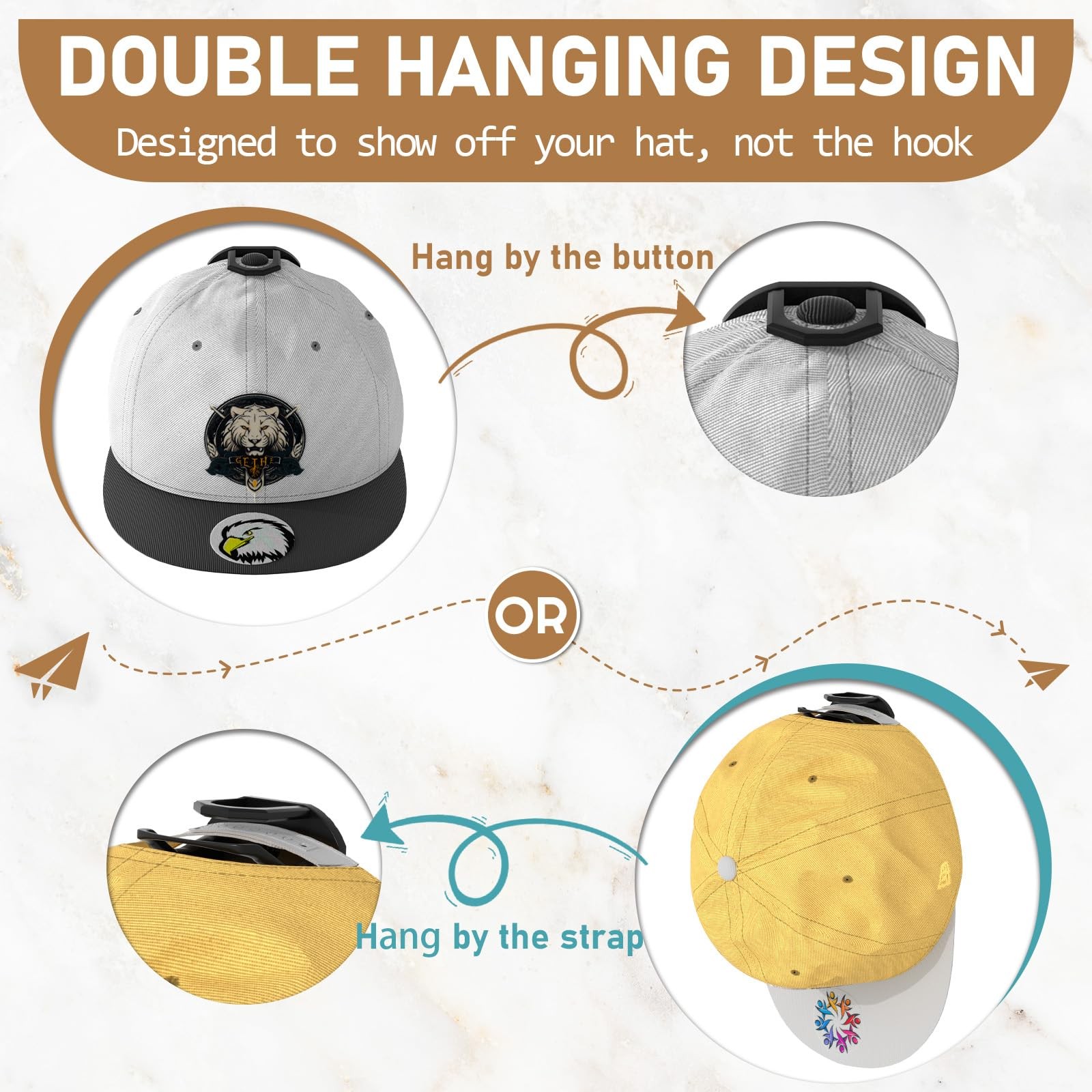 22 Pack Adhesive Hat Hooks – Strong Wall Rack for Baseball Caps and Organizers