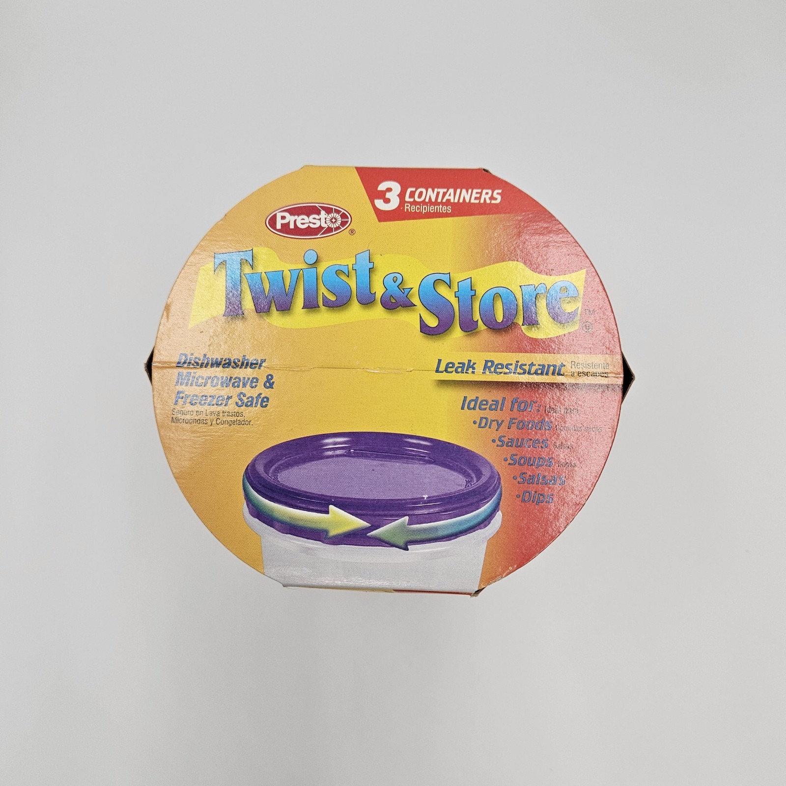 Vintage 2001 Presto Twist & Store 3 Pack 16 oz Round Food Storage Containers NOS